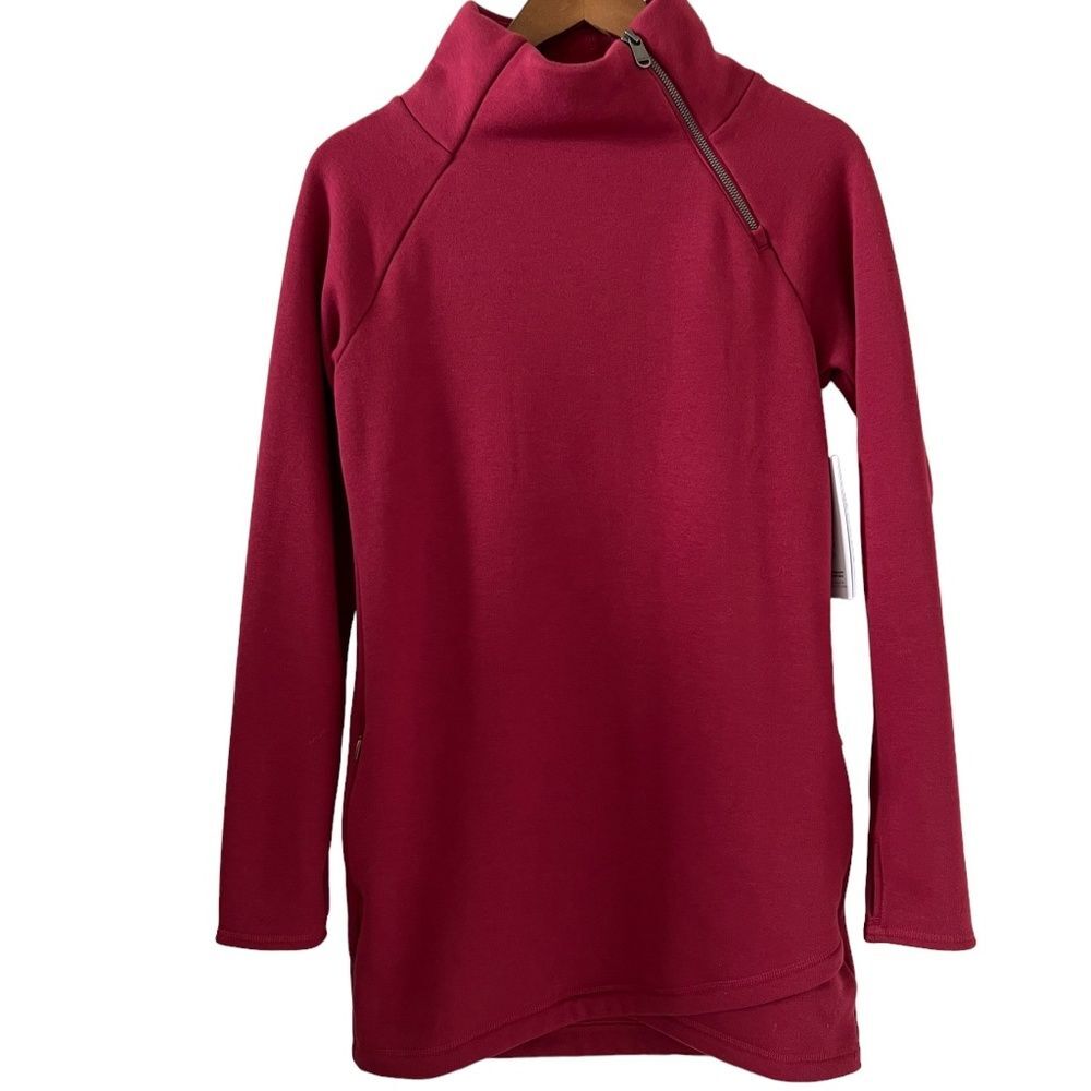 Athleta Cozy Karma Asymmetrical Sweatshirt Dress In Maroon Size XXS